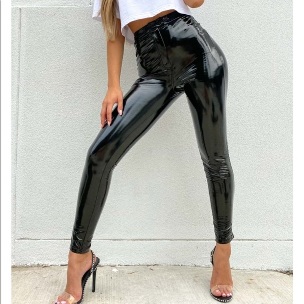 White Fox High Rise Double Take Latex Leather Pant
